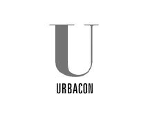 Large stylized letter U with the word URBACON below it in black text.
