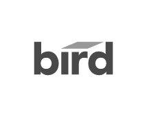 Logo with the word 'bird' in lowercase, featuring a stylized wing on the letter 'r'.