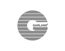 Garland brand logo with horizontal gray stripes forming a circular shape.