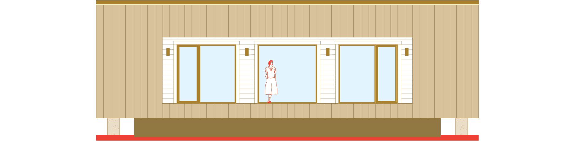 Architectural side-view of house with windows and standard porch.