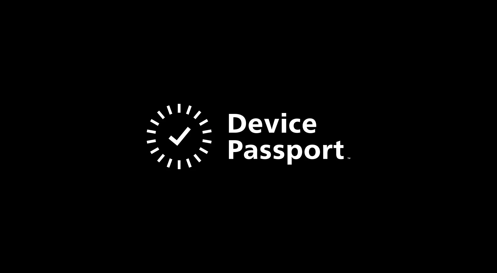 Device Passport logo with a checkmark inside a circular clock-like design on a black background.
