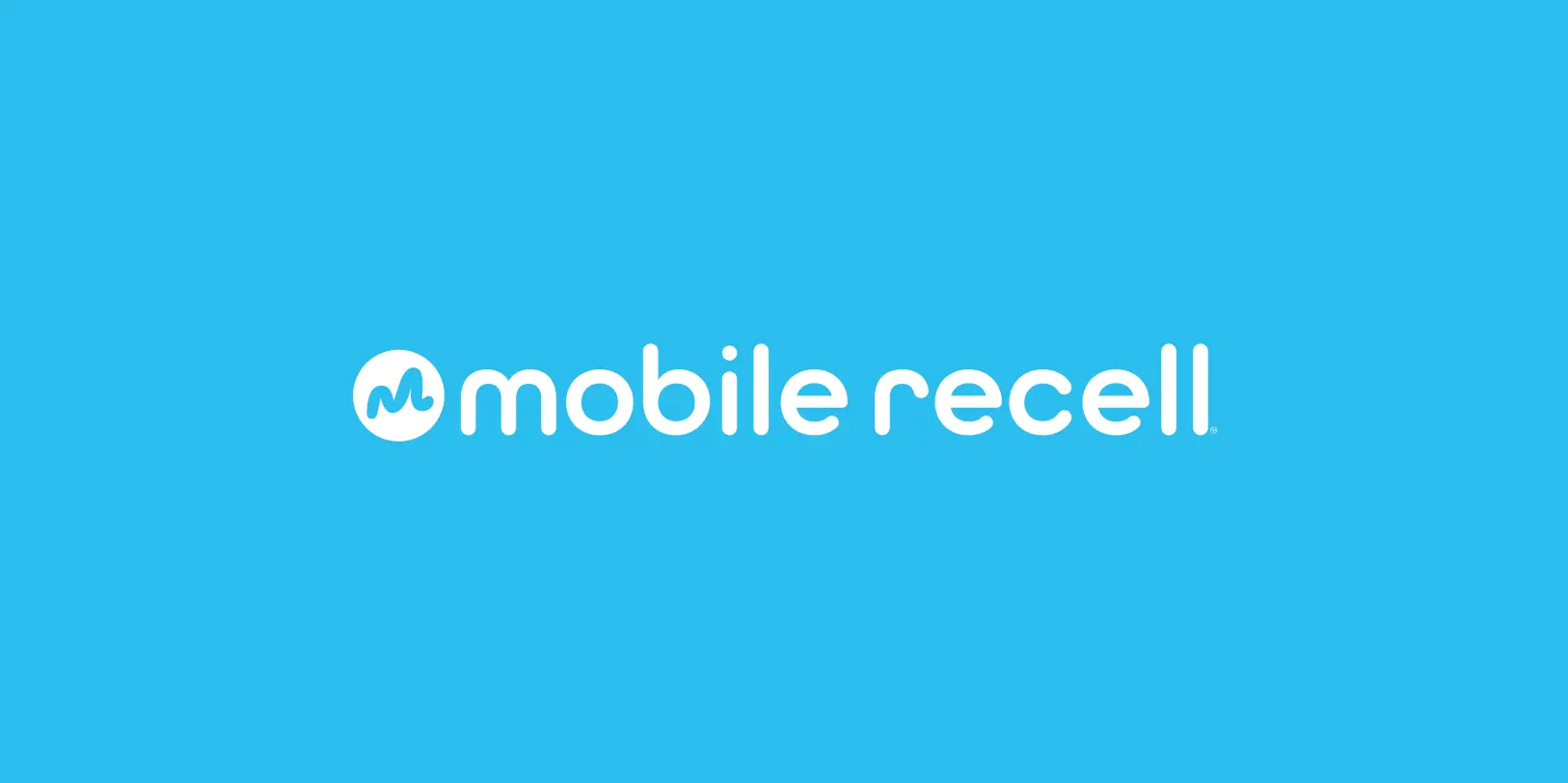 Mobile Recell company logo with white text and icon on blue background.