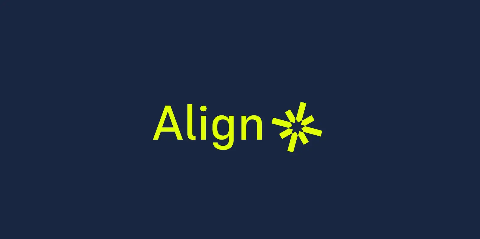 Logo displaying the word 'Align' in bright yellow-green with a stylized starburst symbol on a dark blue background.