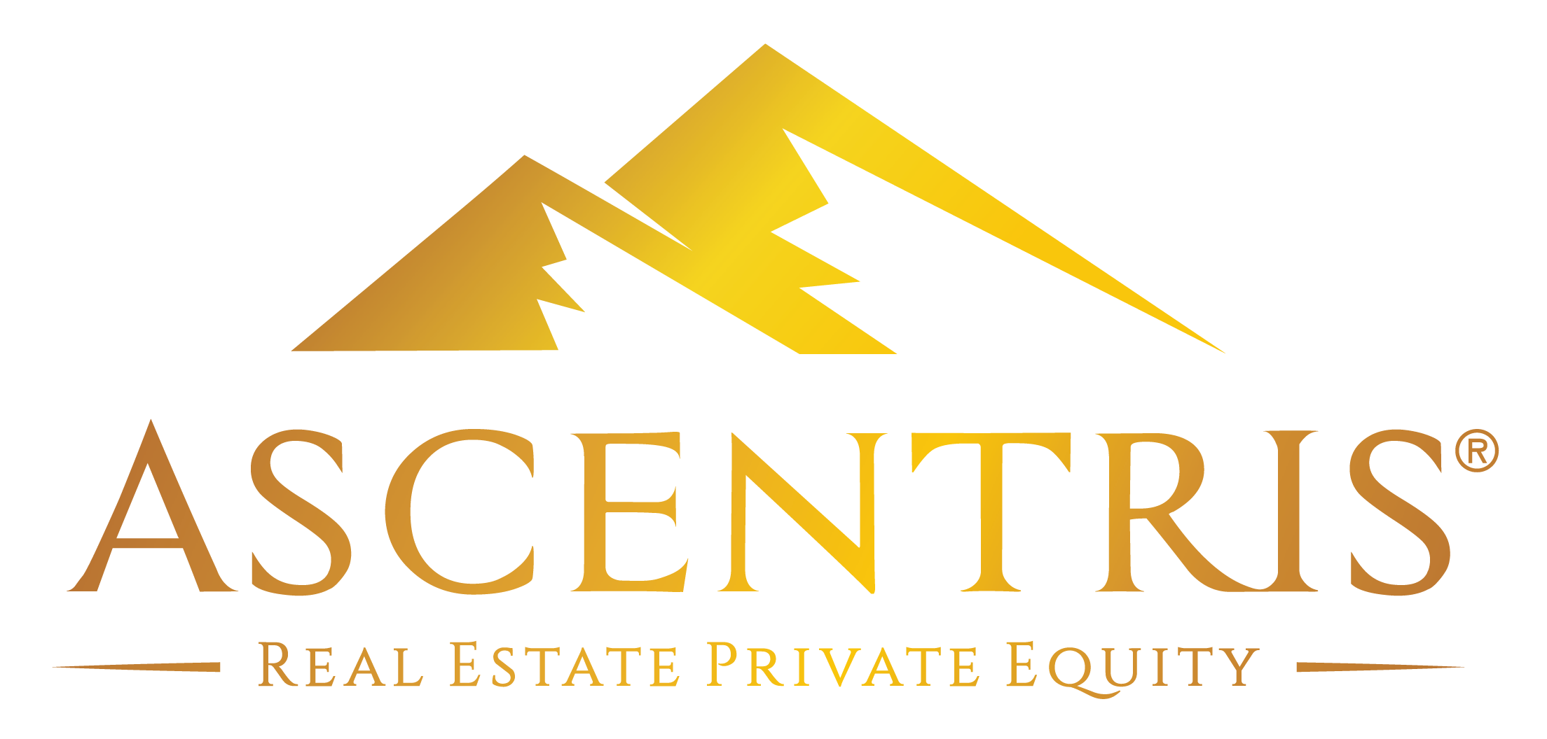 Gold gradient logo of stylized mountains above the text 'Ascentris Real Estate Private Equity.'