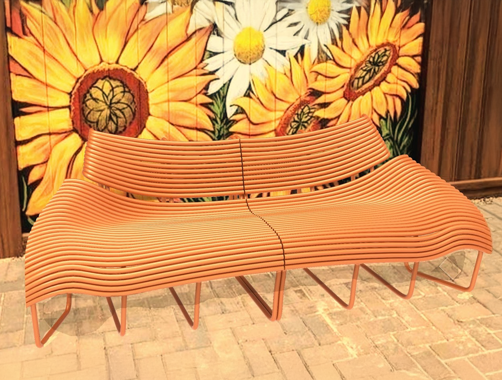 A beautiful bench made from curved bars