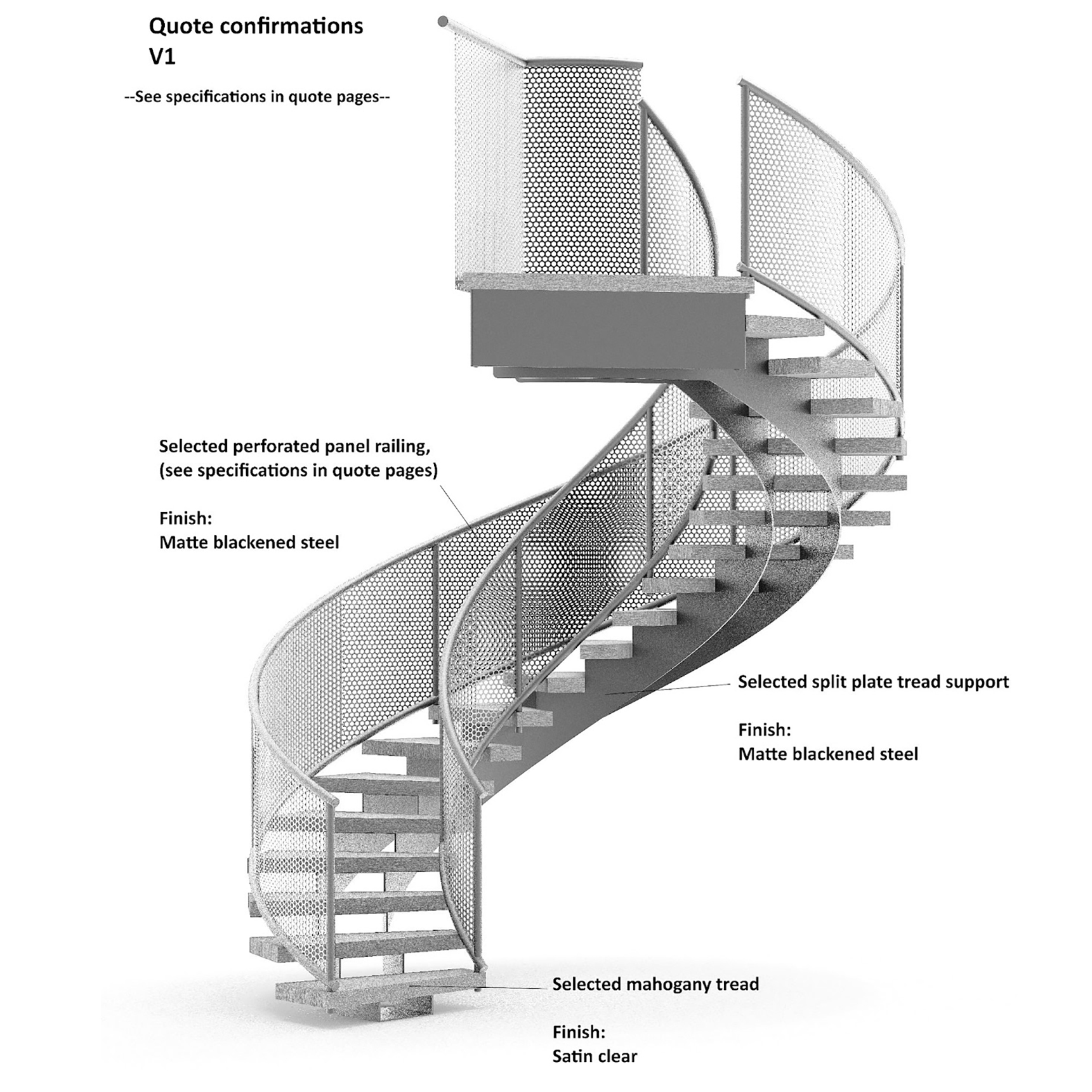 A spiral staircase with wooden steps
