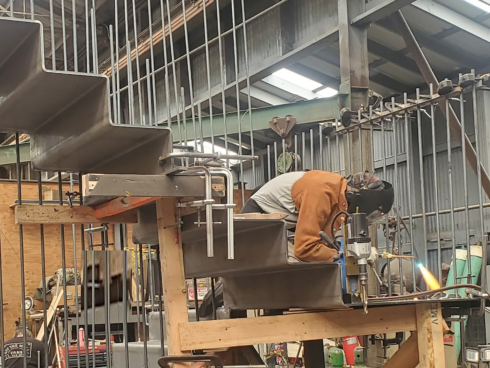 A man works on a new staircase