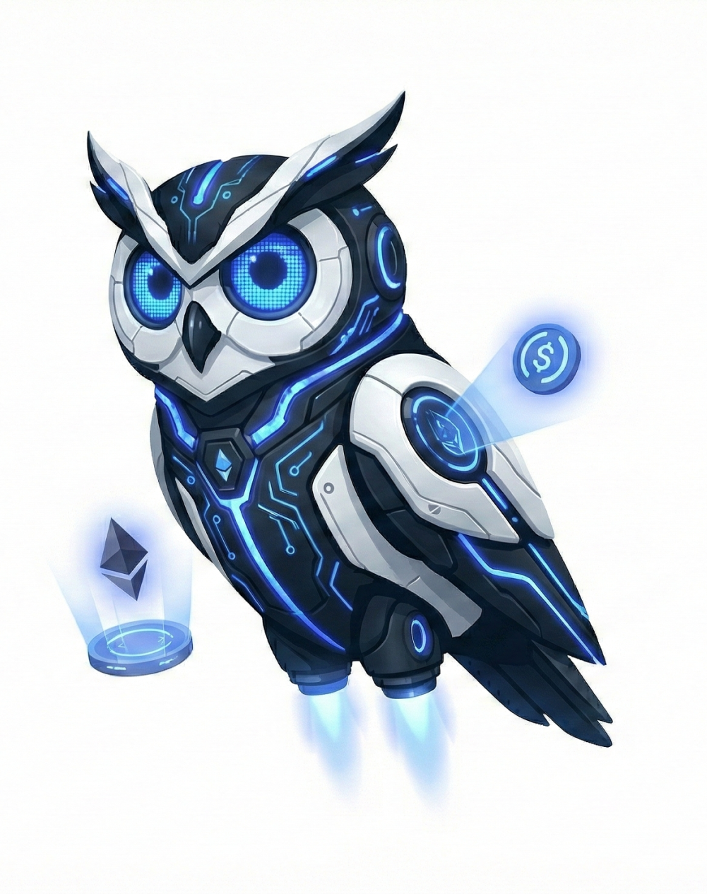 Синяя механическая сова, символ автоматизированного управления в DeFi
