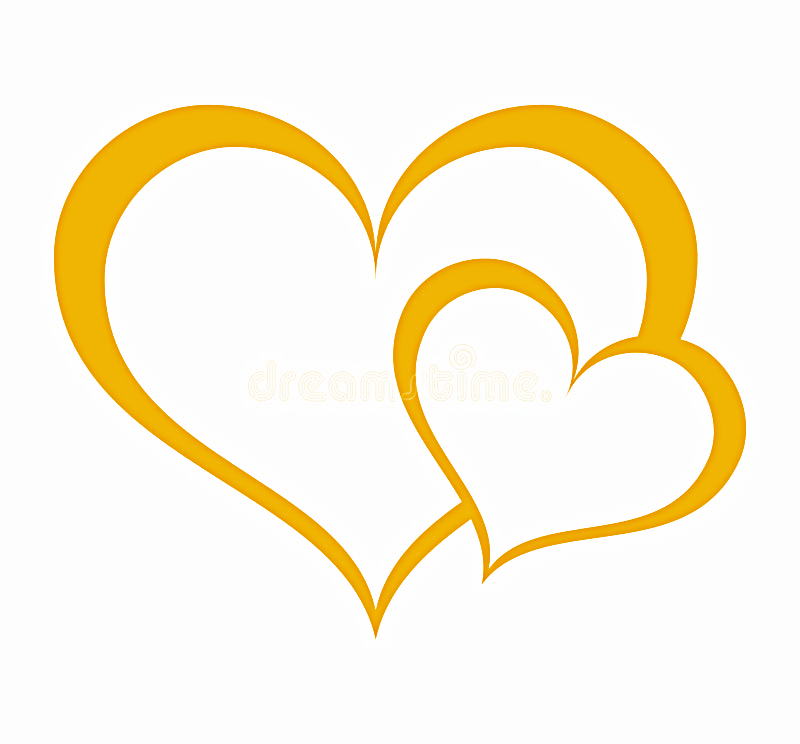 Two intertwined orange hearts with a white interior on a white background.
