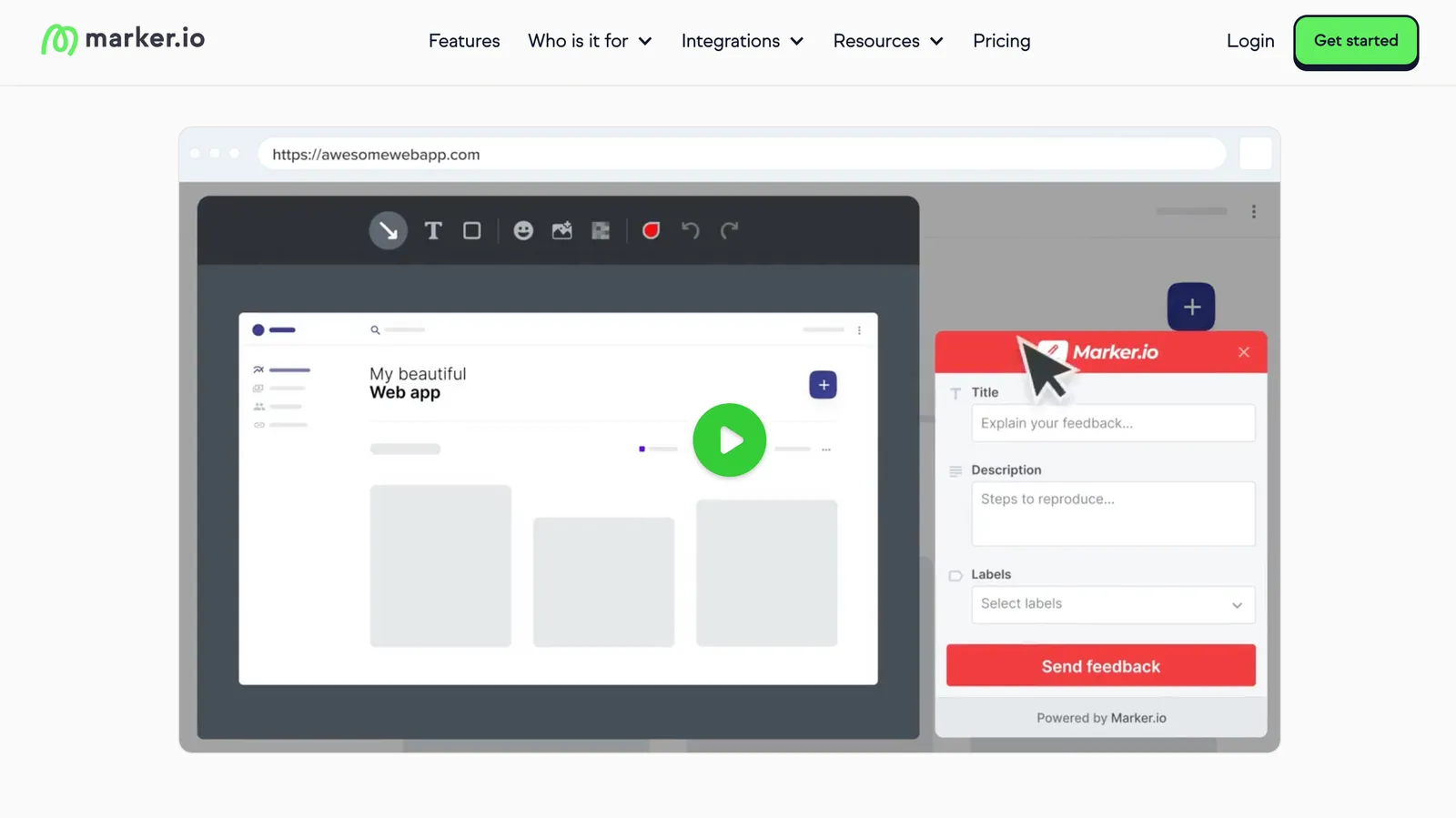 Marker.io website header
