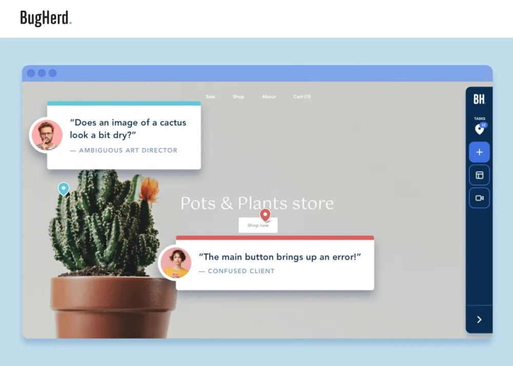 BugHerd website header