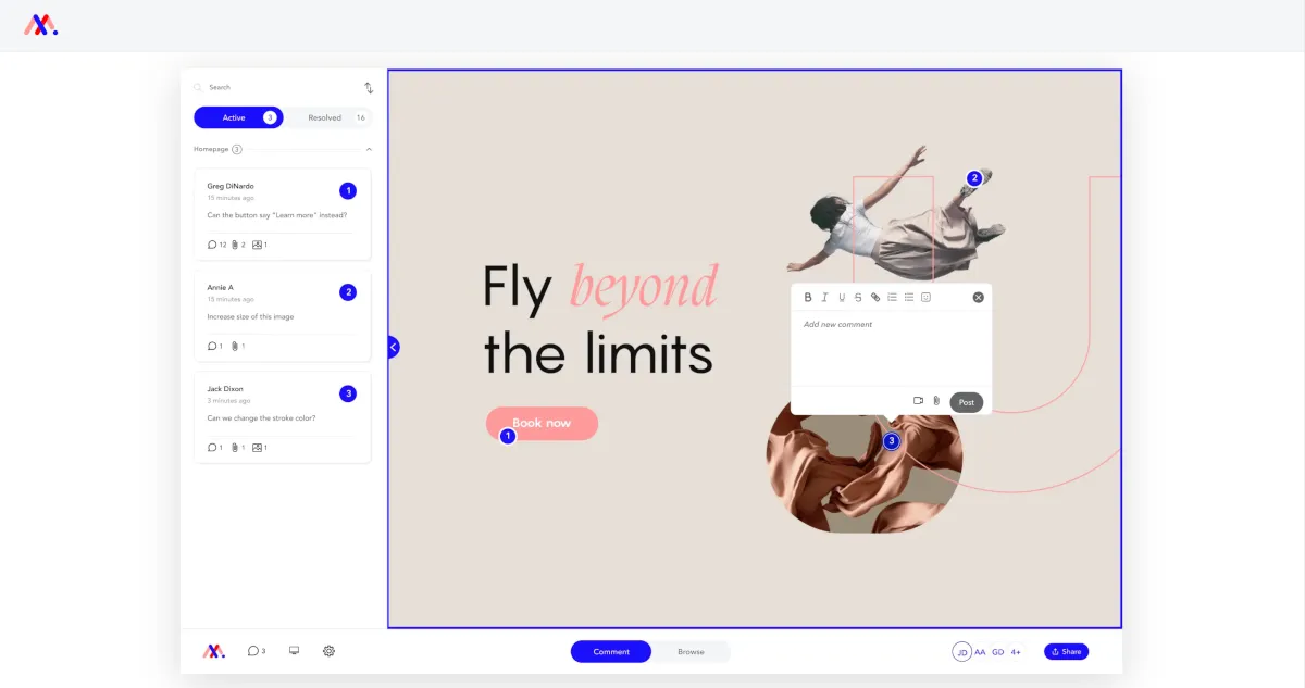 MarkUp.io website header