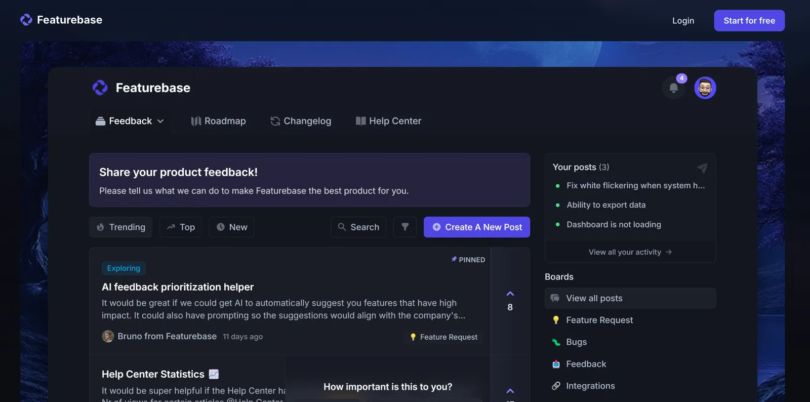 Featurebase website header