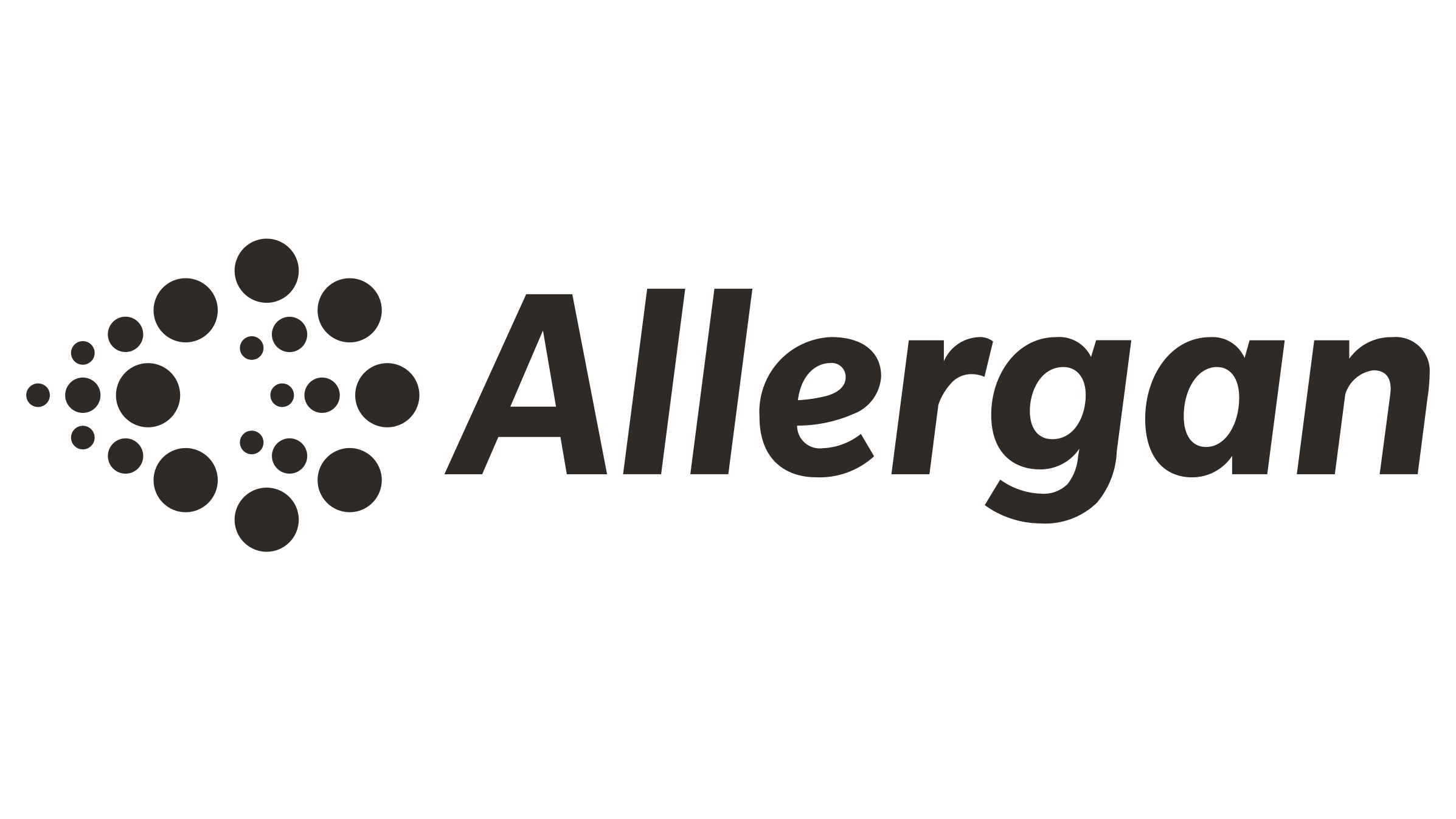 Allergan company logo with a design of multiple black dots forming a circular pattern to the left of the name.