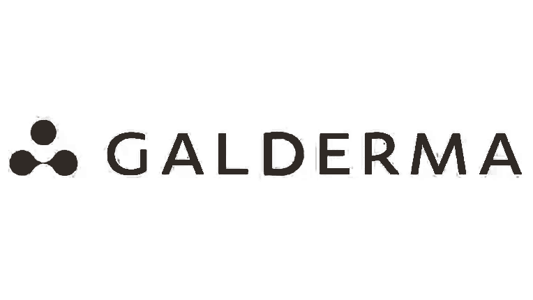 Galderma company logo with stylized leaf design to the left of the text.