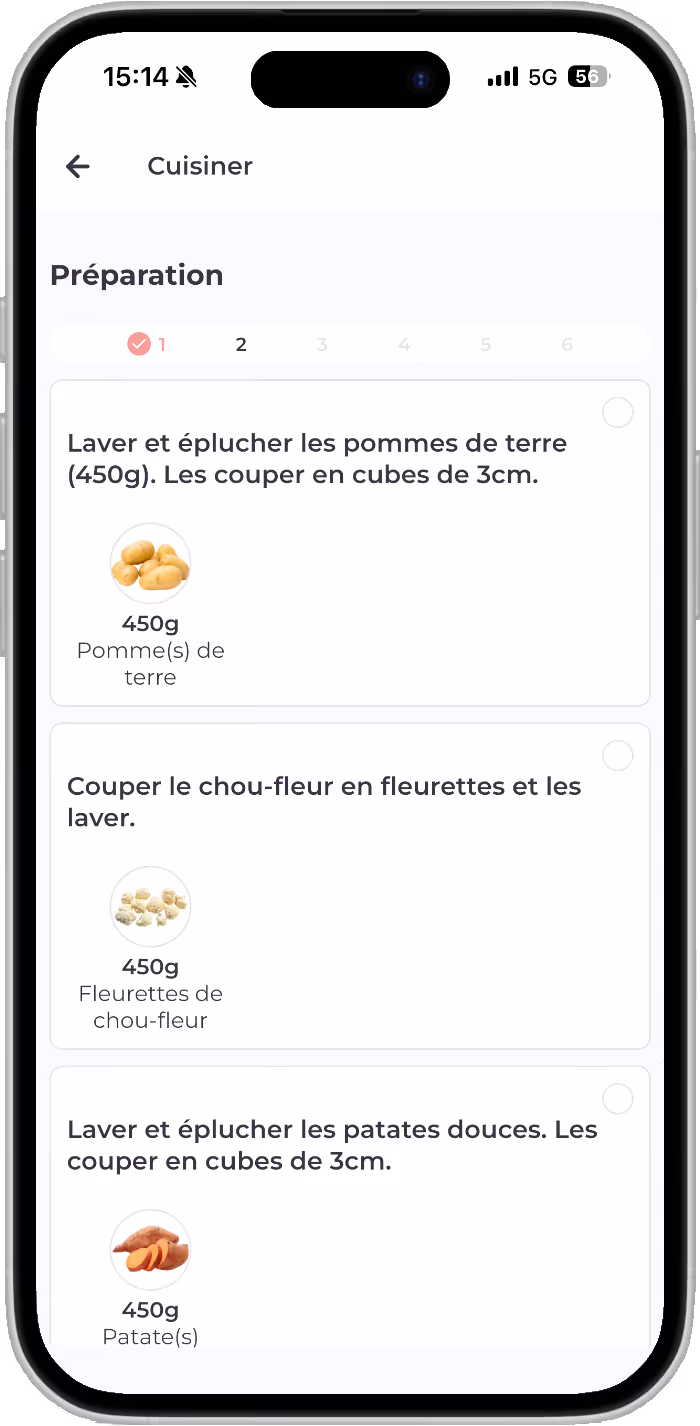 Capture d'écran de l'application Jeannou montrant une liste d'aliments goutés