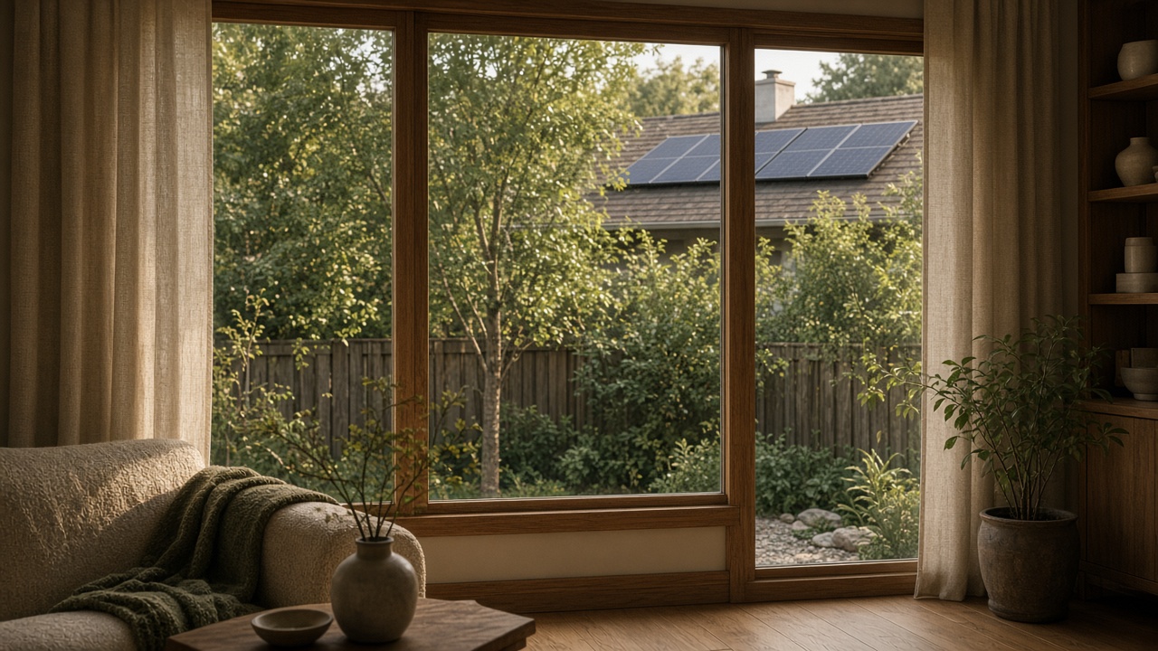 Bright living room with large windows and natural daylight