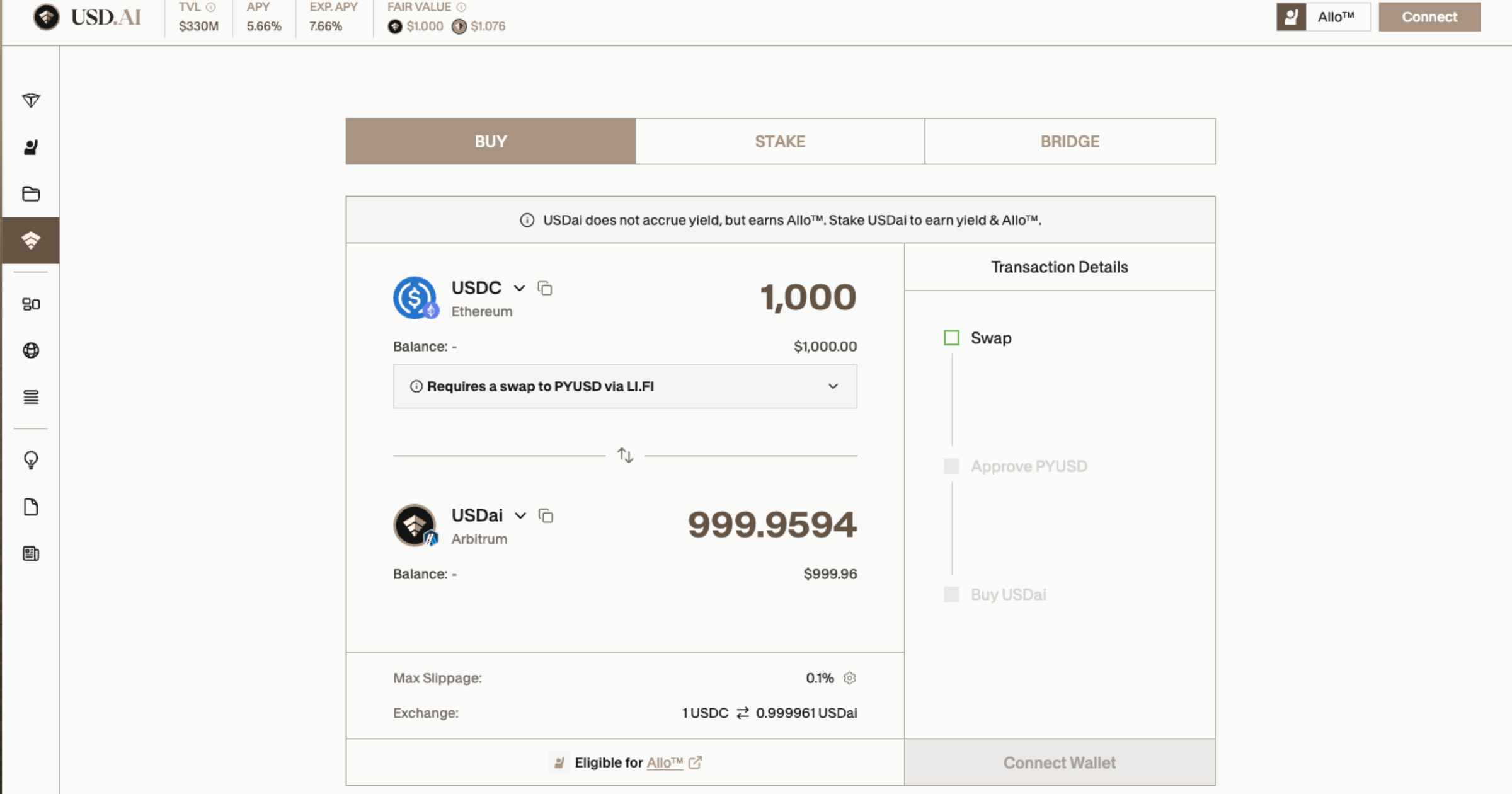 USD.ai app interface