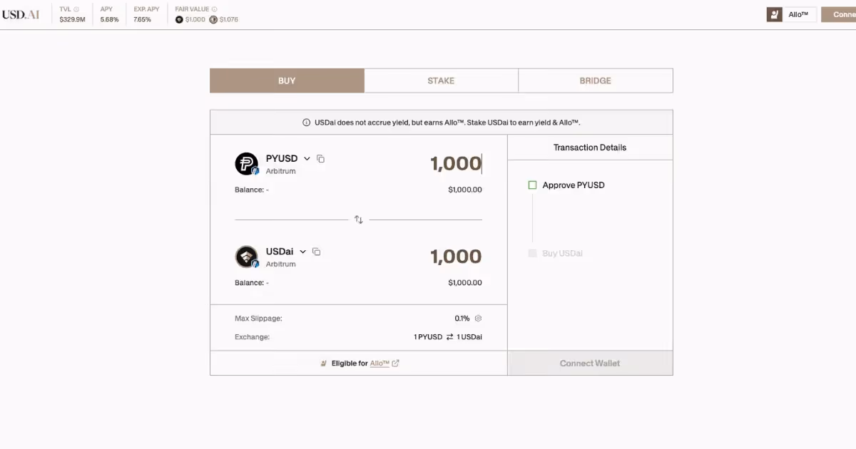 USD.ai swap terminal for USDai