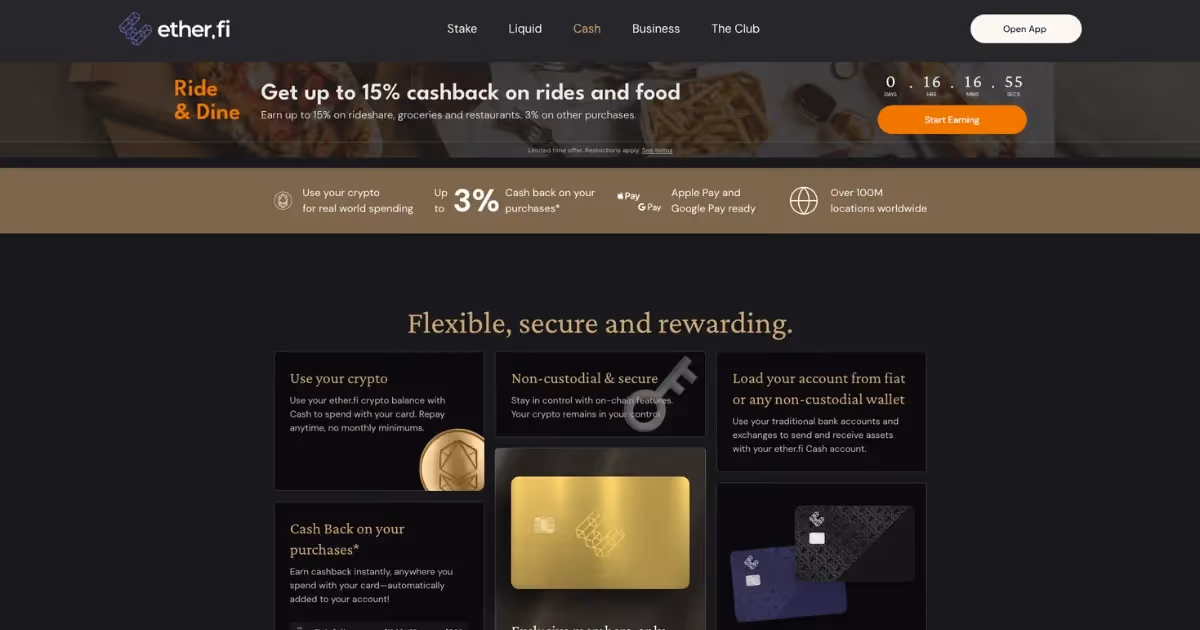 A screenshot of EtherFi Cash - a crypto payment card