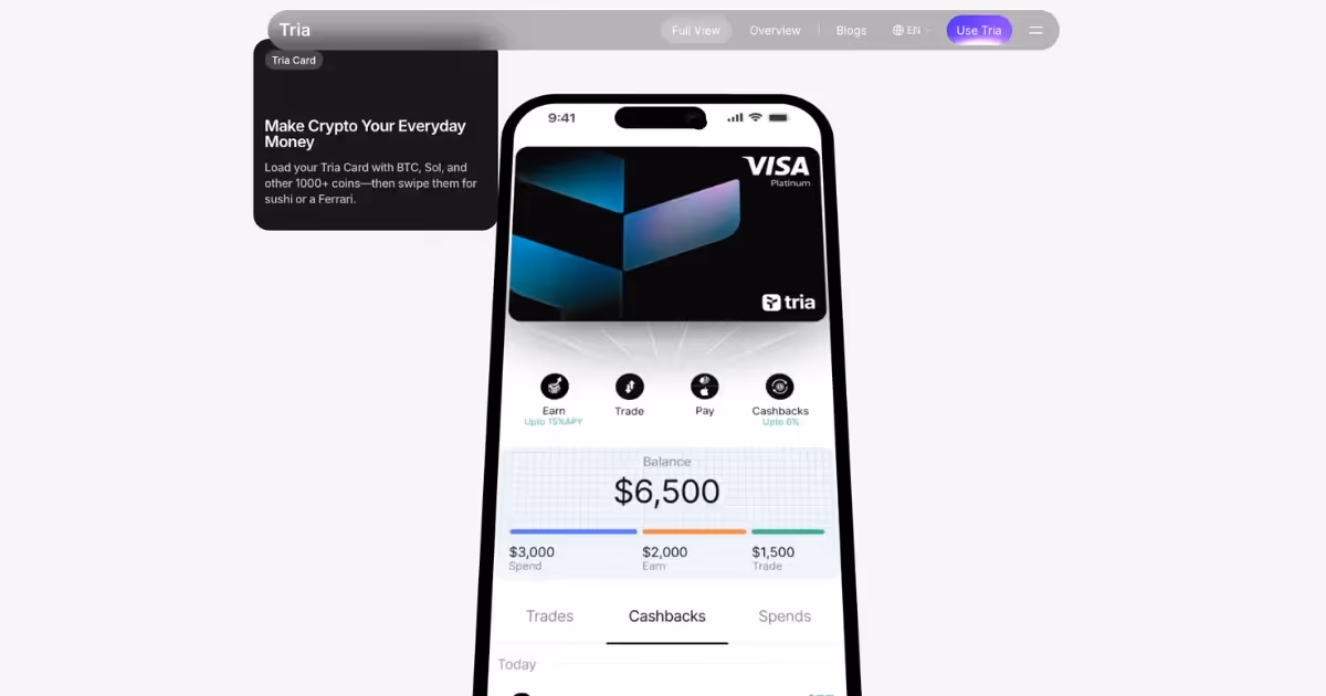 A screenshot of Tria crypto virtual card