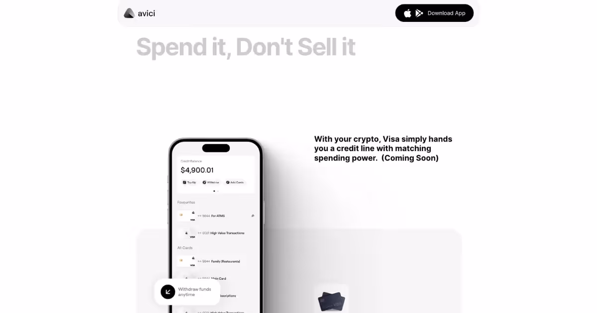 A screenshot of Avici homepage