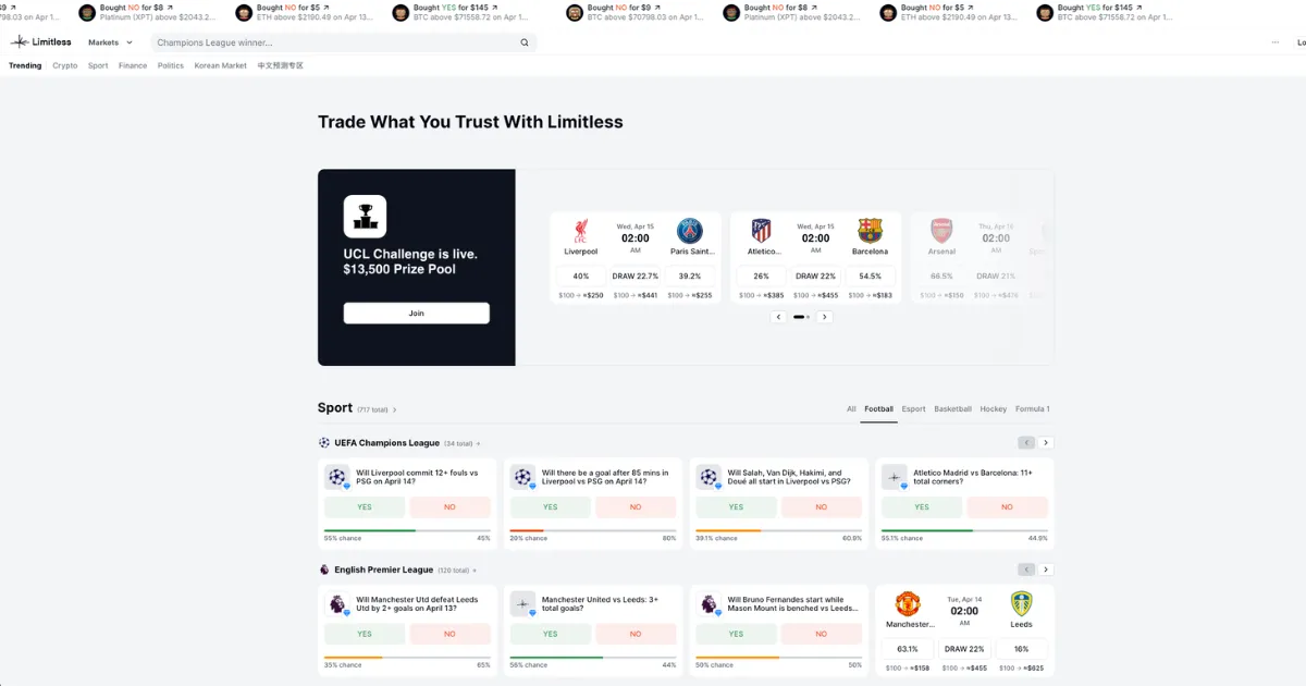 A screenshot of prediction markets live on Limitless