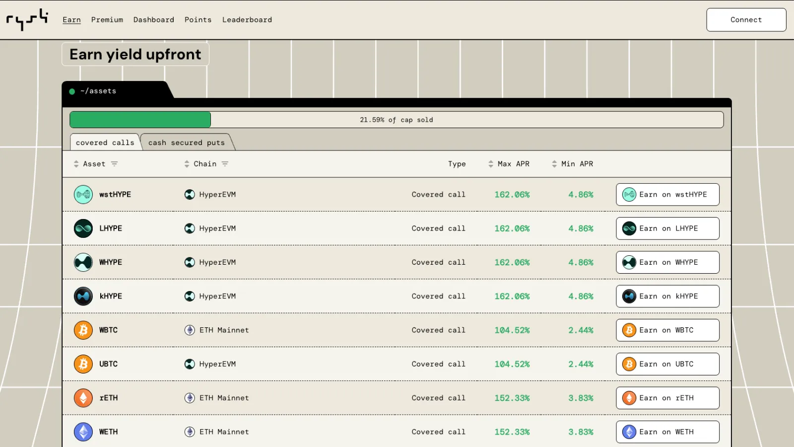 A screenshot of Rysk vaults