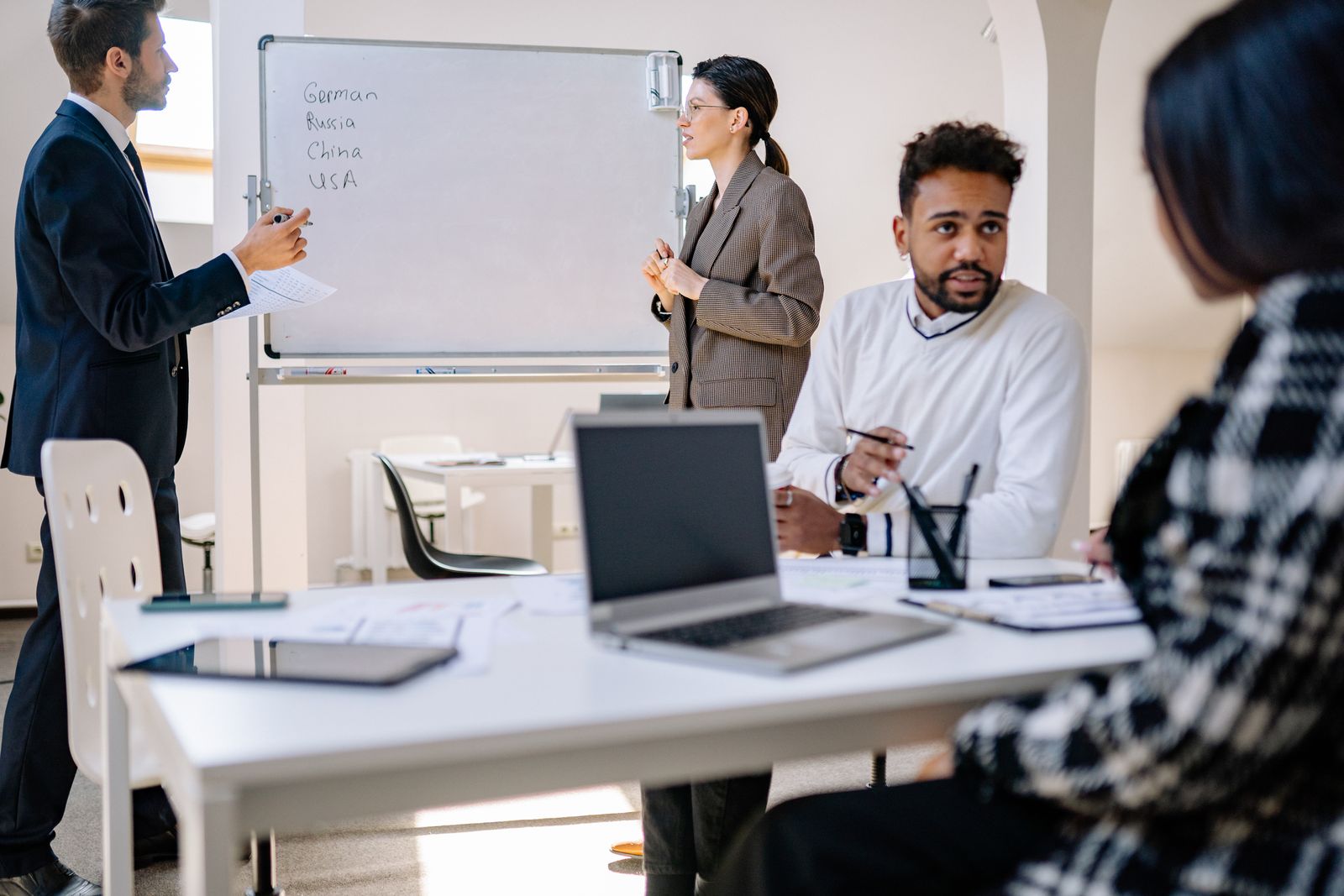 Diverse professionals in discussion