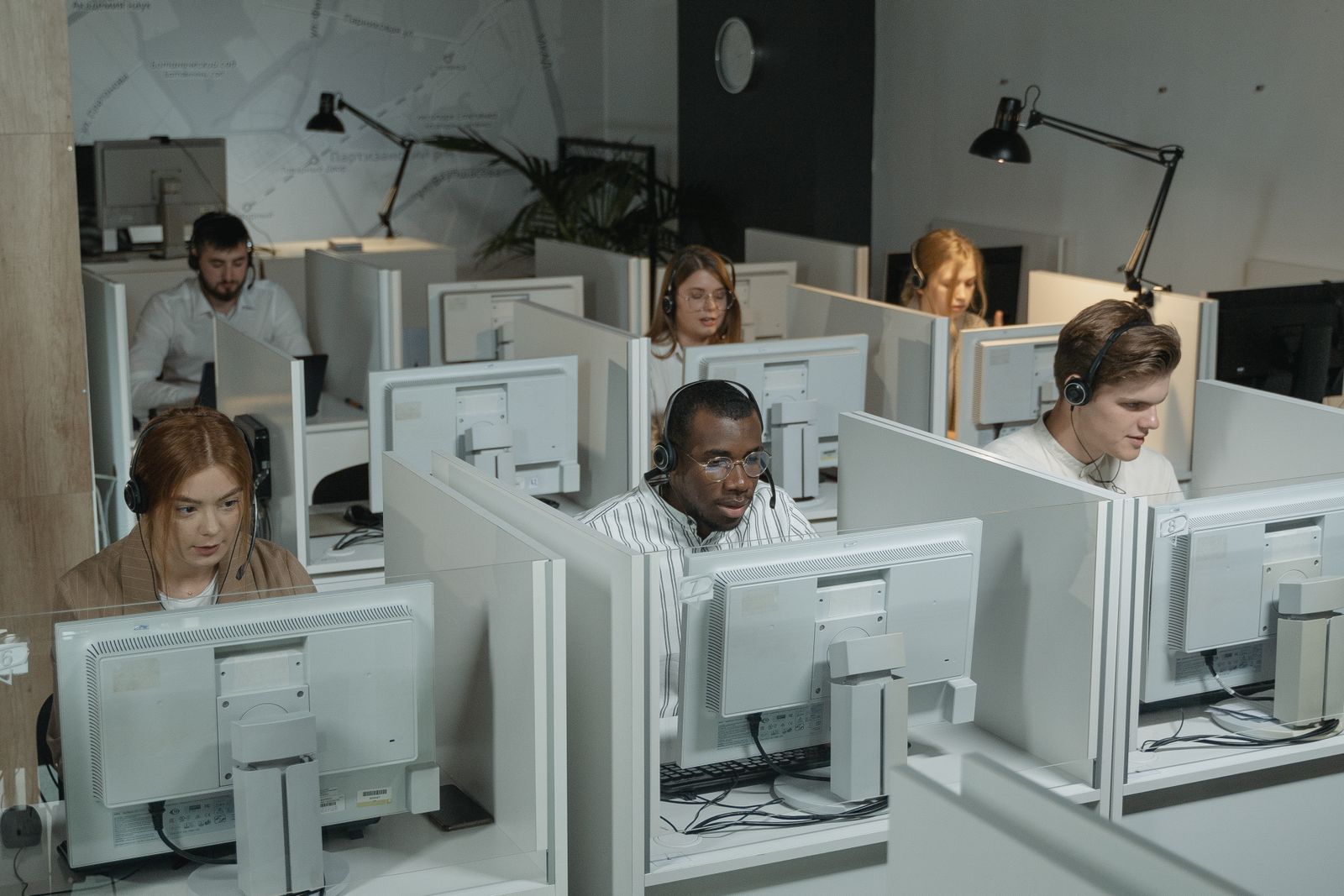 Support team wearing headsets