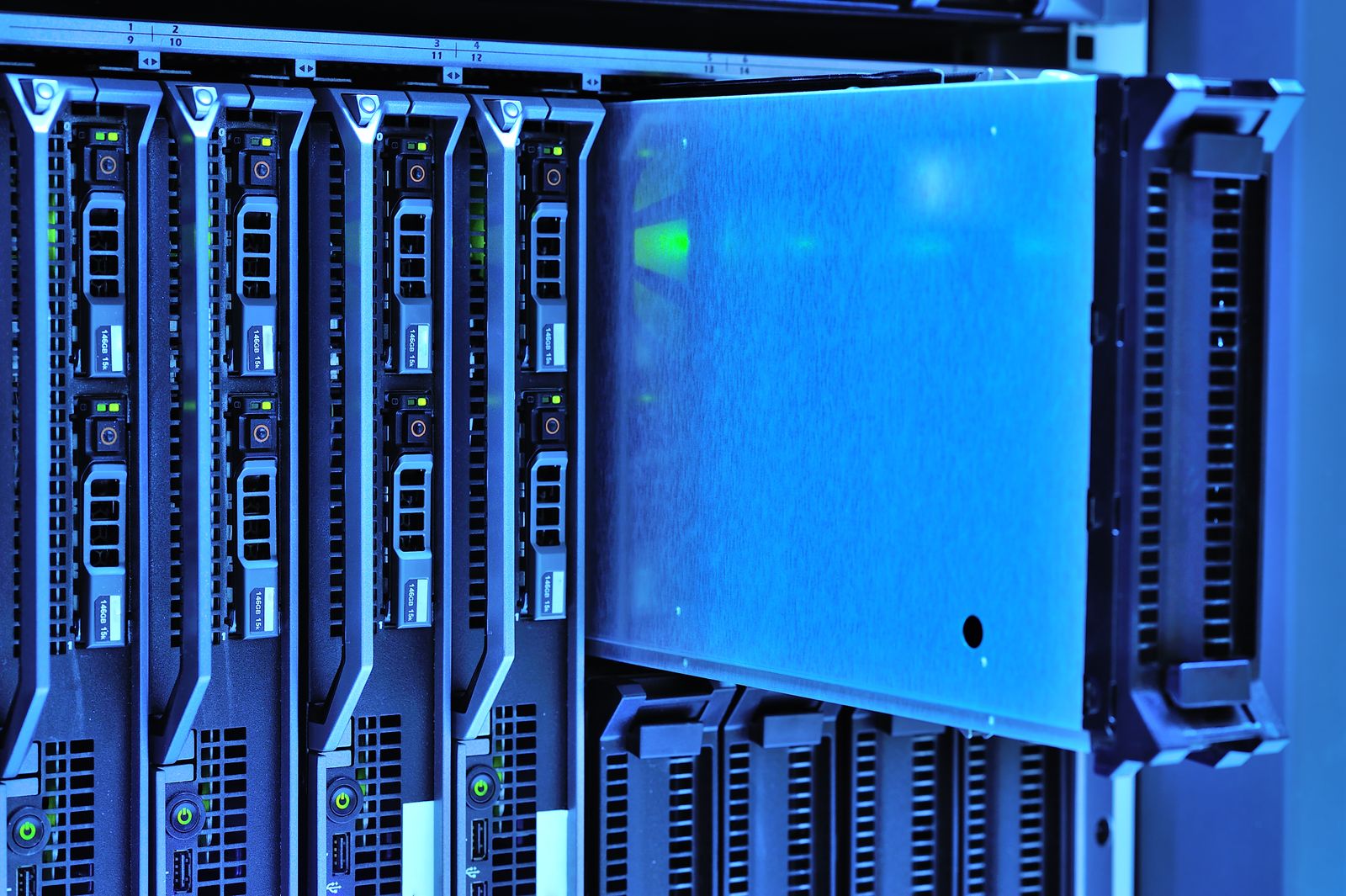 Glowing data center aisle