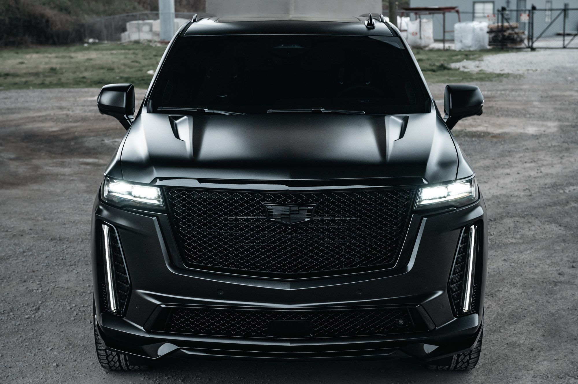 Matte black Cadillac Escalade-V front view, Titan Motoring Nashville