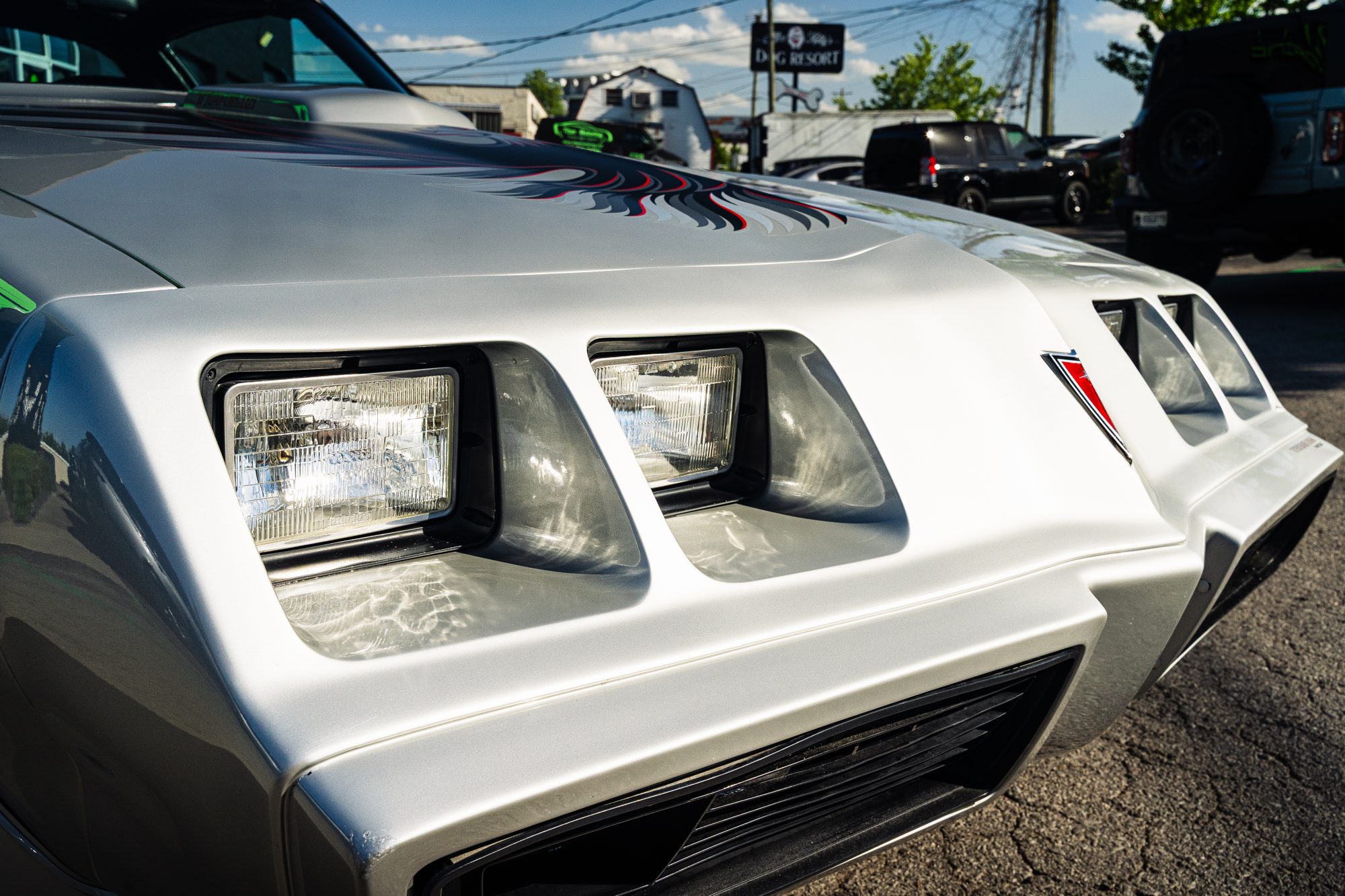 1979 Pontiac Firebird Trans Am hood detail, custom audio client vehicle