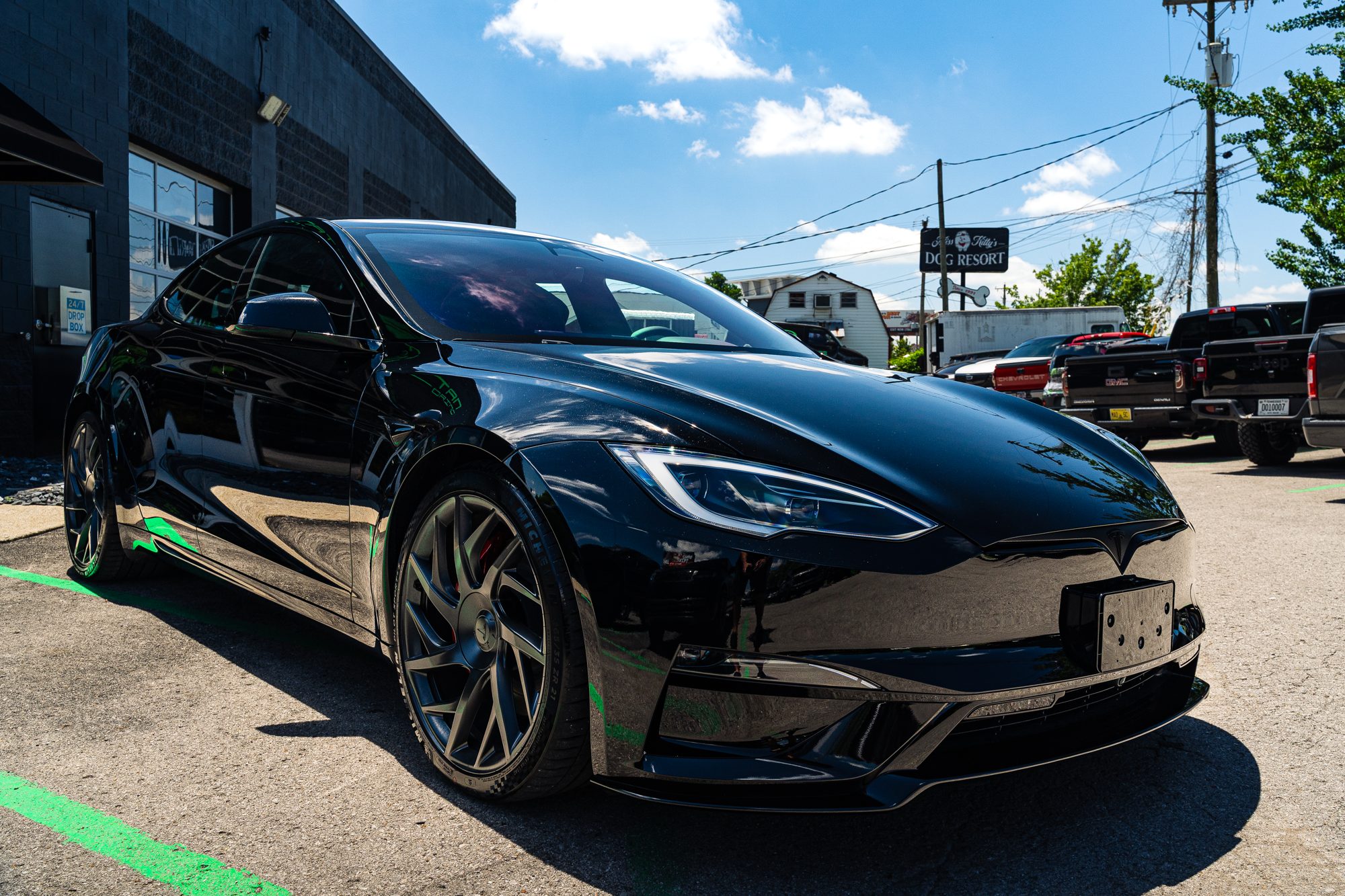 2026 Tesla Model S Plaid front view after Uniden radar and laser defense install