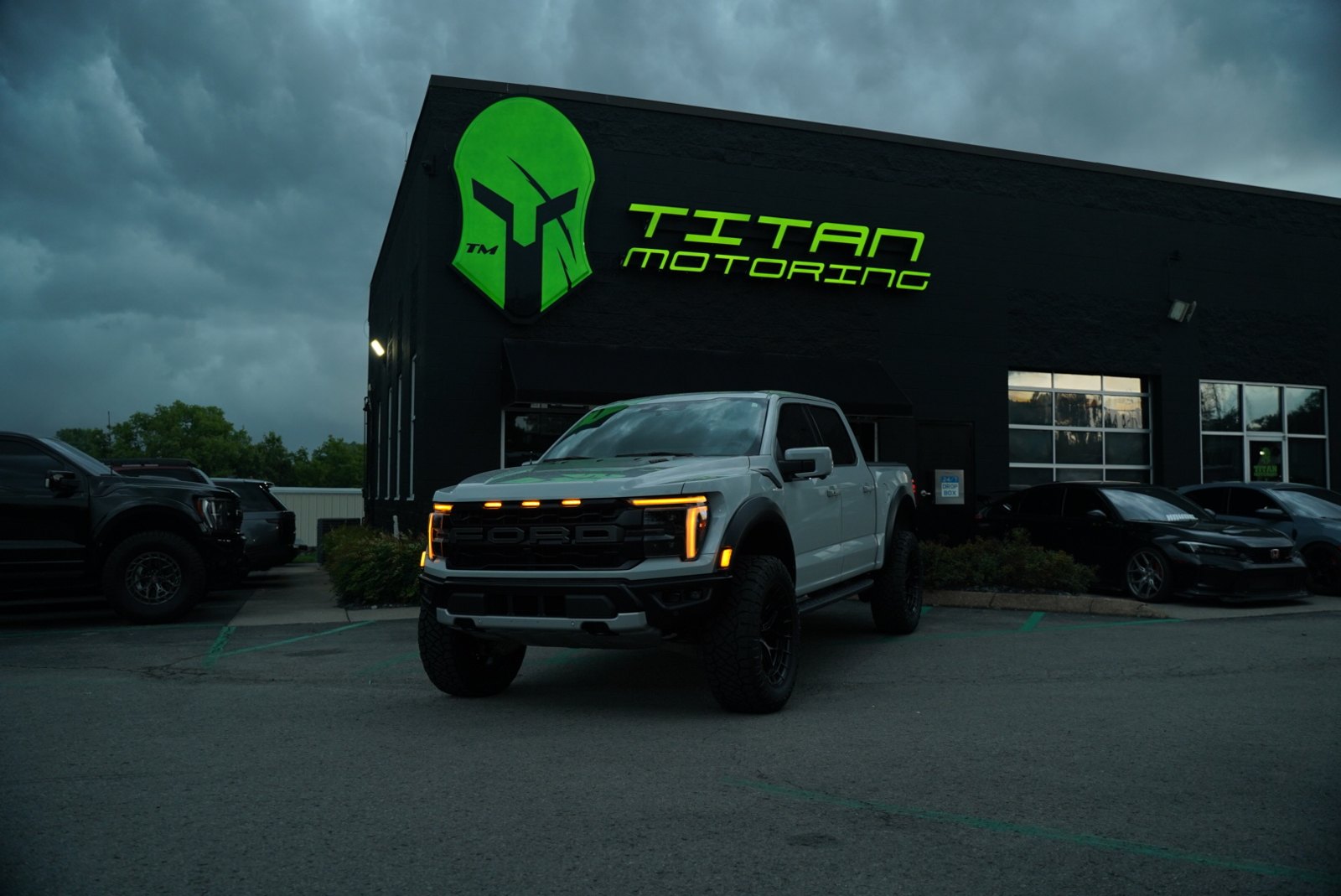 2024 Ford F-150 Raptor front view after lift and wheel package, Titan Motoring Nashville