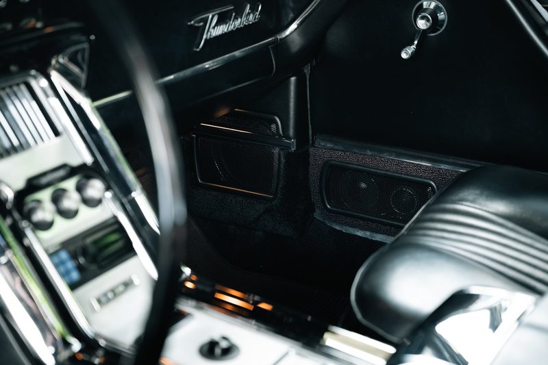 Custom under-dash speaker pods in a 1964 Ford Thunderbird
