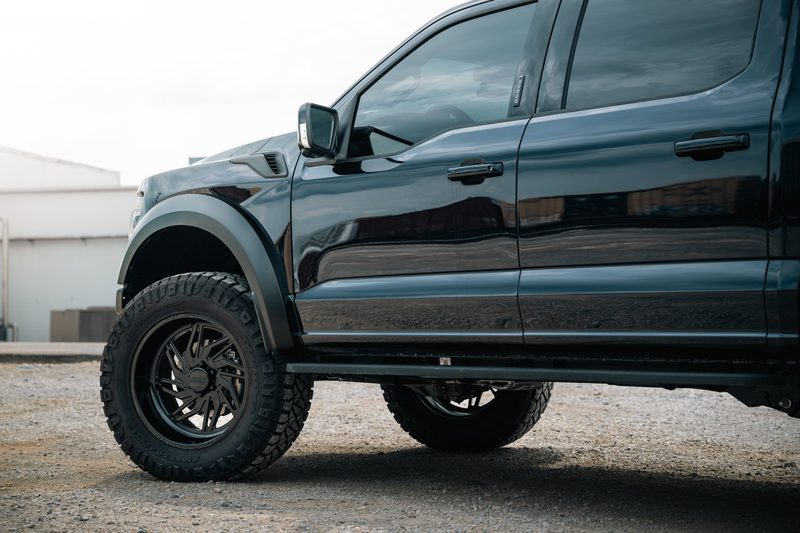 Black on black Fuel wheel fitment on a 2023 Ford Raptor