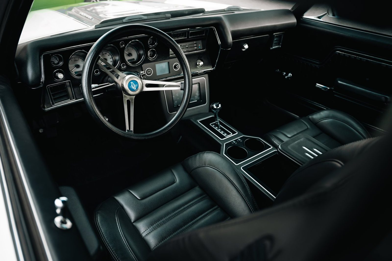Custom interior with white-face gauges in a 1972 Chevelle SS