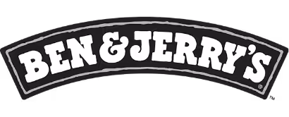 Logotipo de Ben & Jerry's en texto blanco curvado sobre fondo negro.
