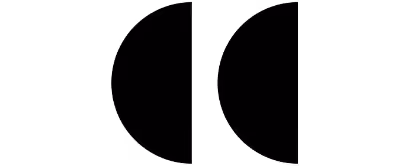 Dos semicírculos negros orientados con lados rectos enfrentados sobre fondo blanco.