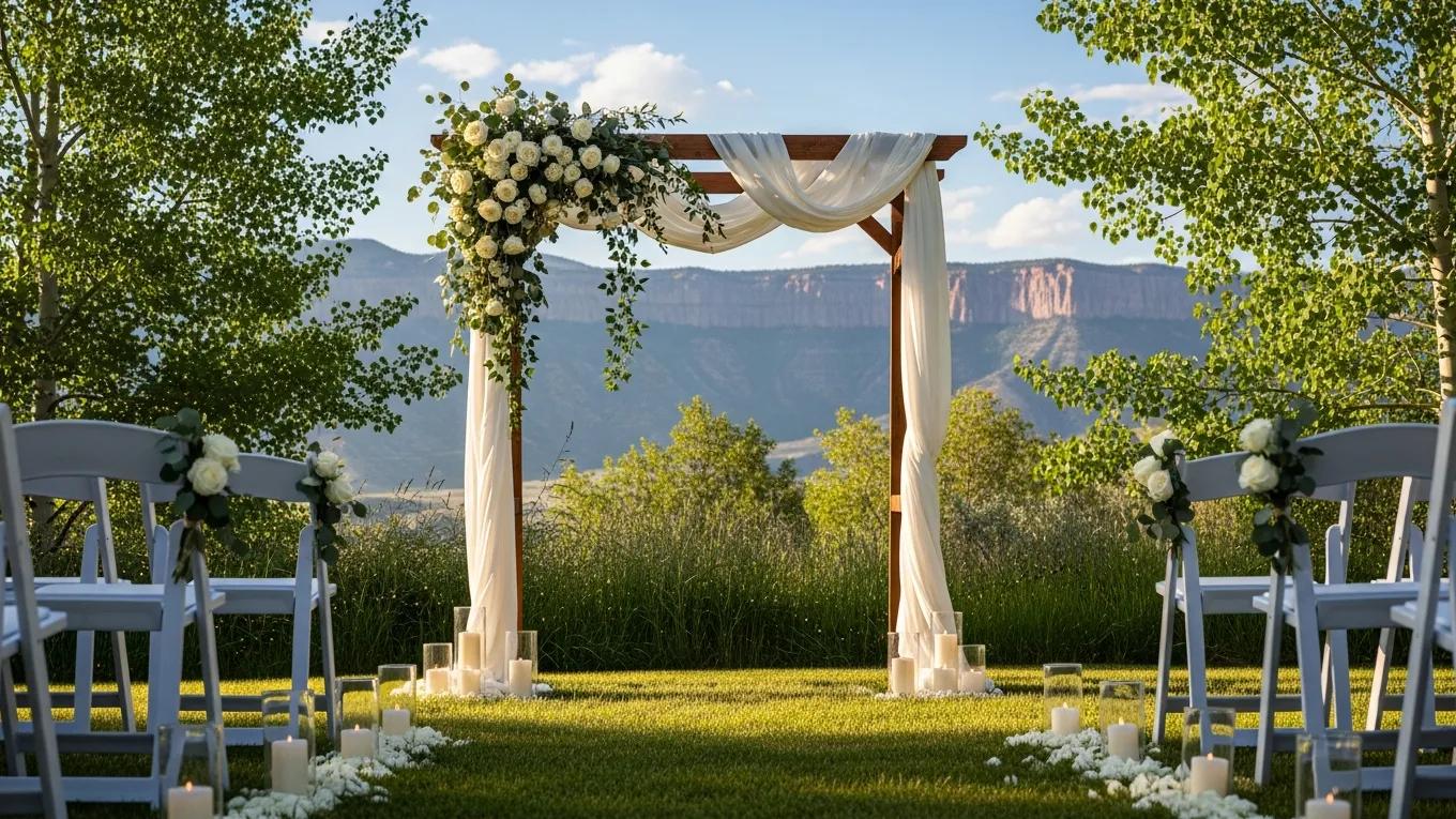 Wedding venue setting in Grand Junction with elegant decorations and scenic backdrop
