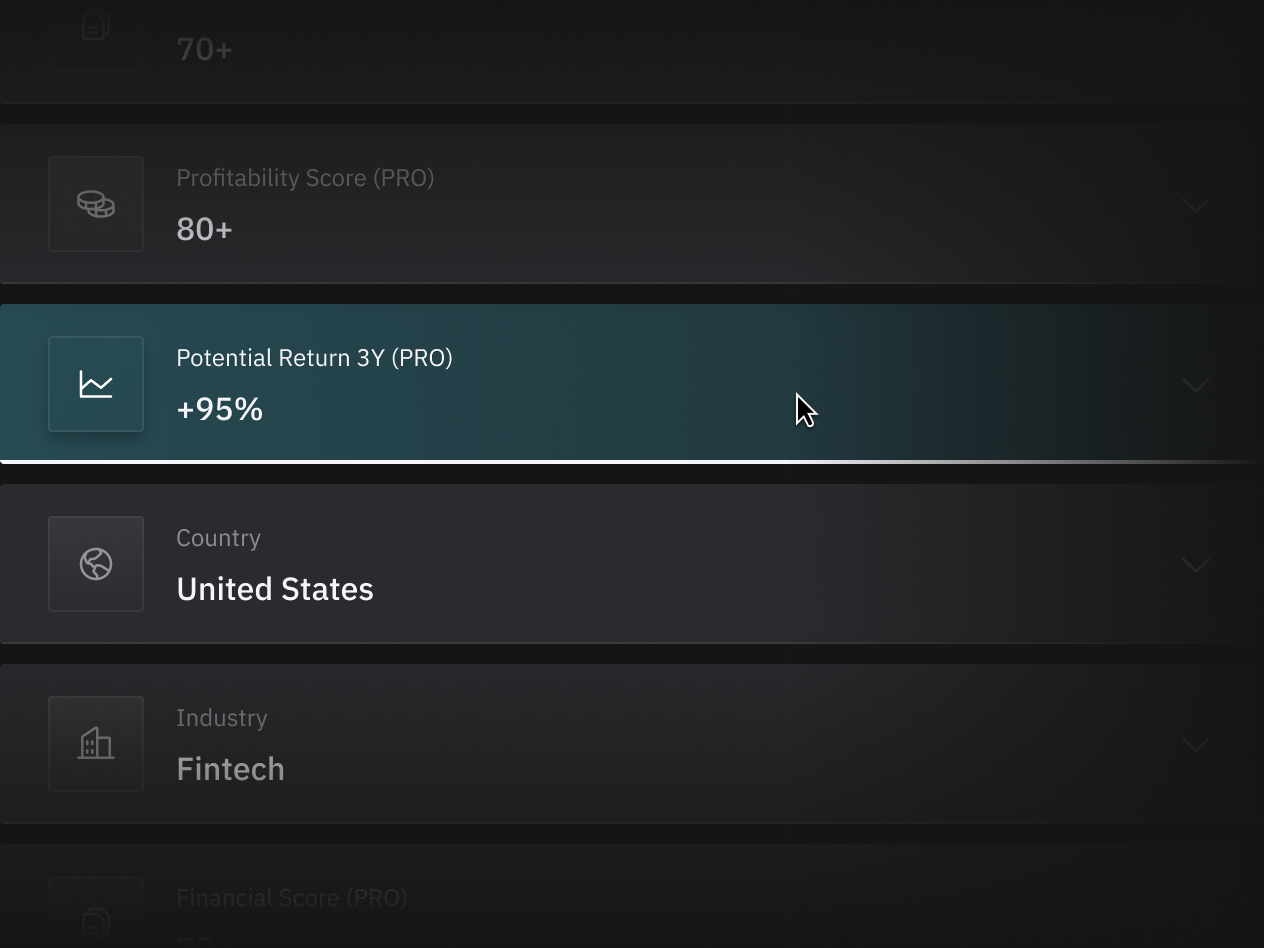 Finmode branded illustration of Finmode Screener that allows users to search through stocks using smart filters