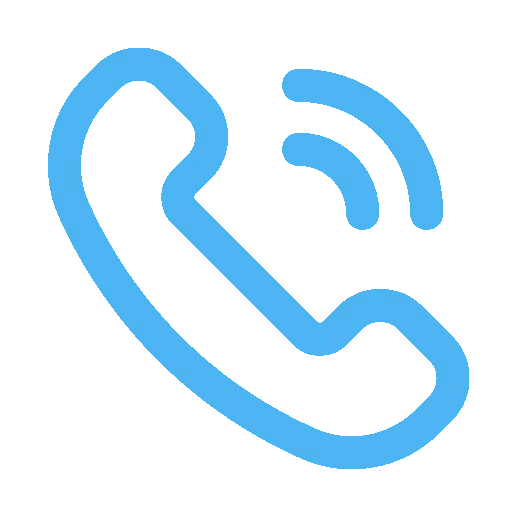 Blue telephone handset icon with sound waves indicating a call.