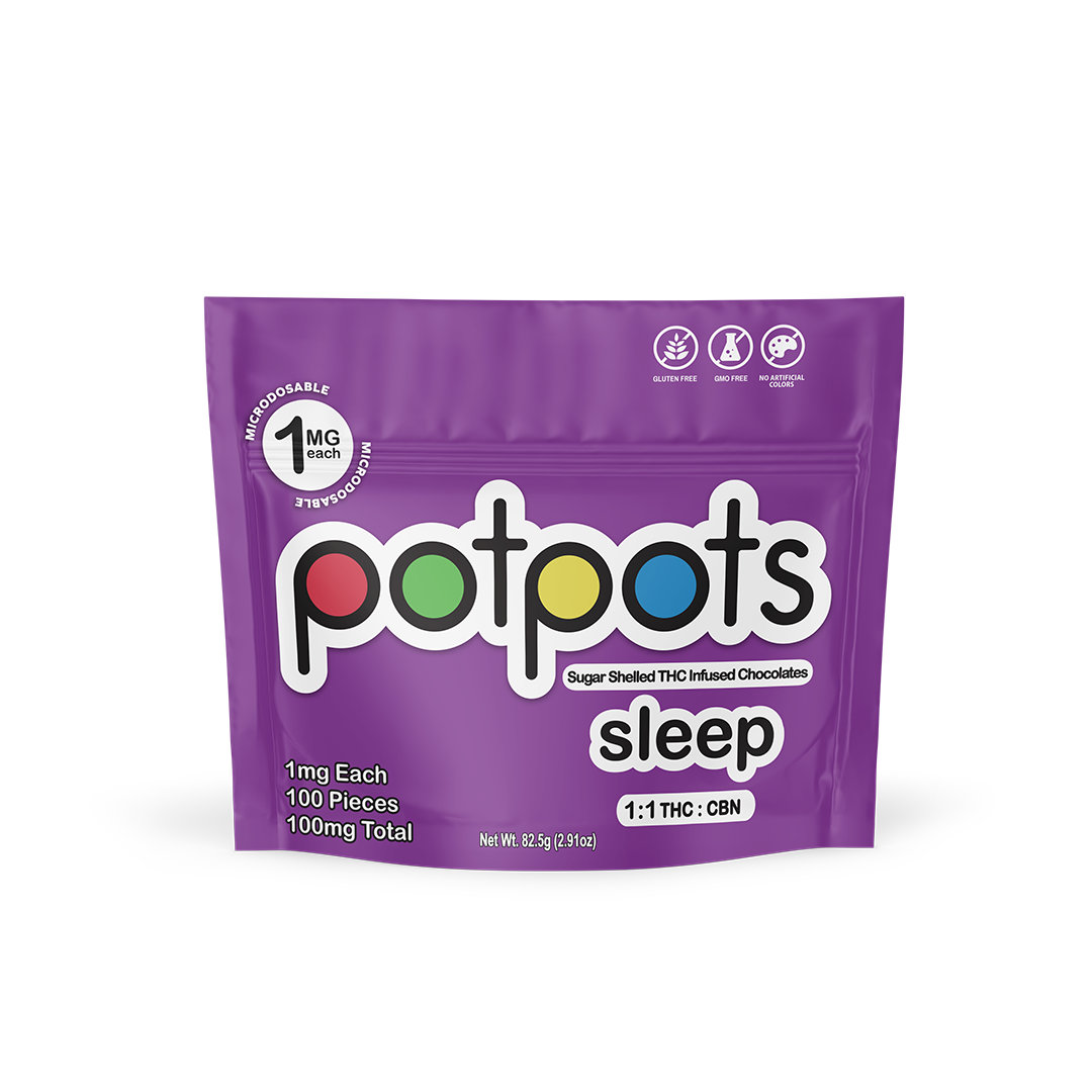 Potpots Sleep — 1:1 THC:CBN sugar-shelled edibles, 100 pieces per bag