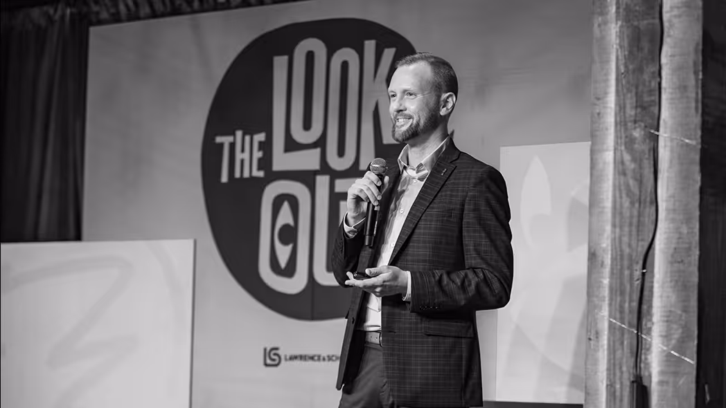 Matt Hammer of Lawrence & Schiller advertising agency speaking at The Look Out event