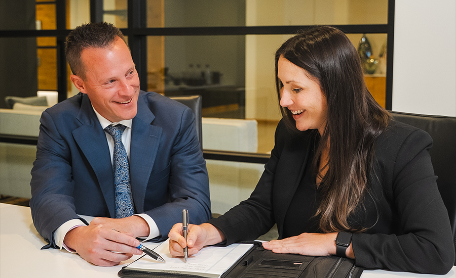 two Bassford Remele attorneys working together | Lawrence & Schiller Creative Case Studies - Bassford Remele