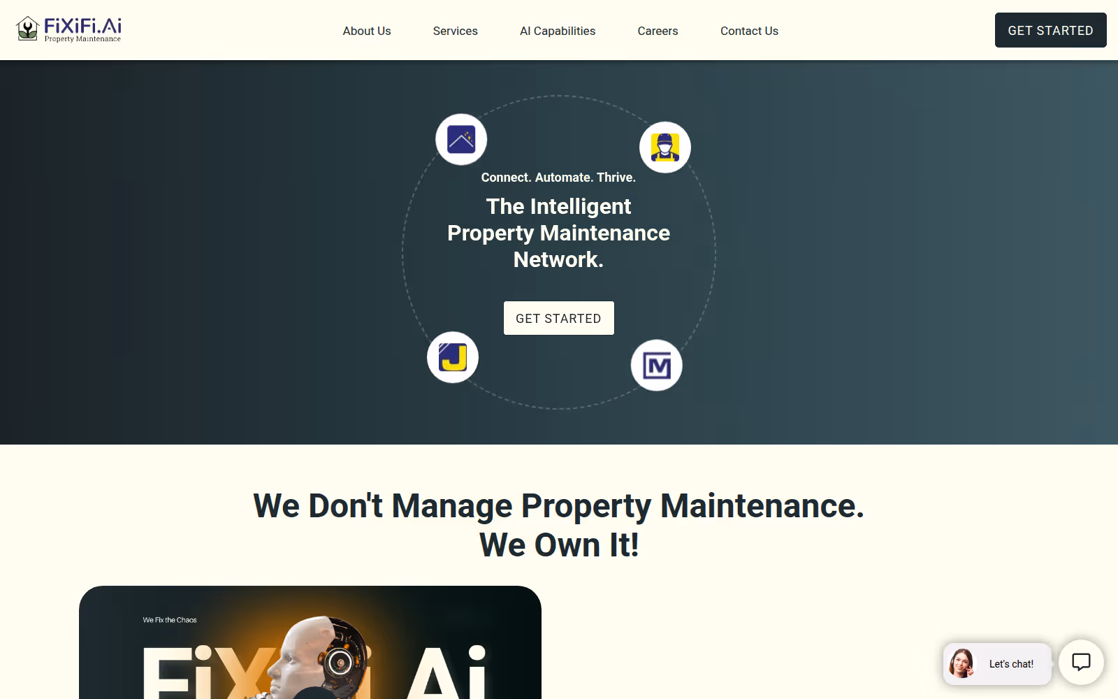 FiXiFi.Ai platform interface, a custom-built AI property maintenance network for a UK proptech startup, showing the intelligent maintenance routing dashboard