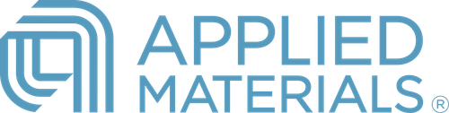 Applied Materials company logo in blue with stylized layered lines forming a square icon.