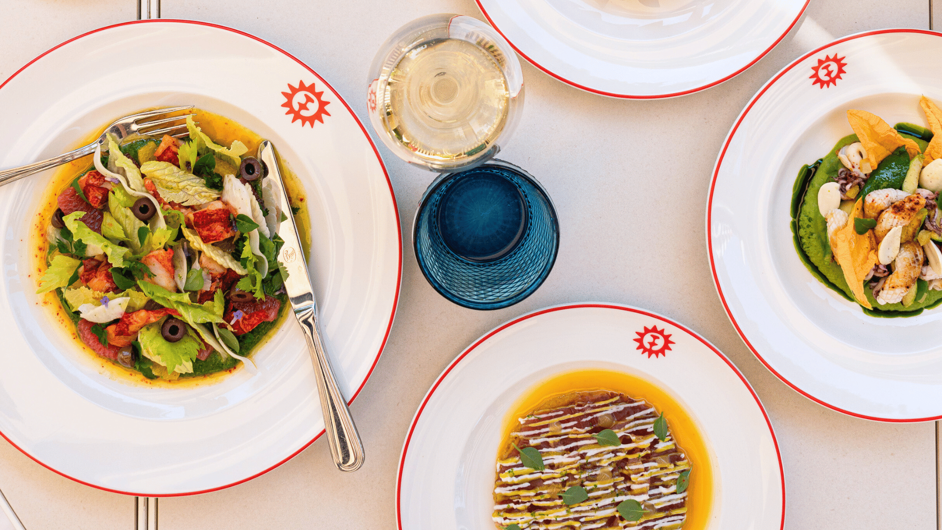 Selection of Mediterranean cuisine dishes served at AREV Saint-Tropez.