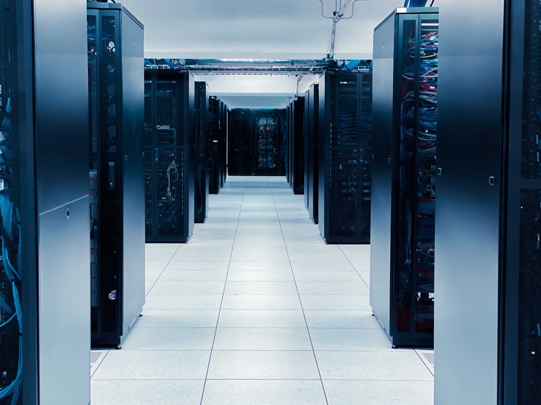Rows of servers in a data center